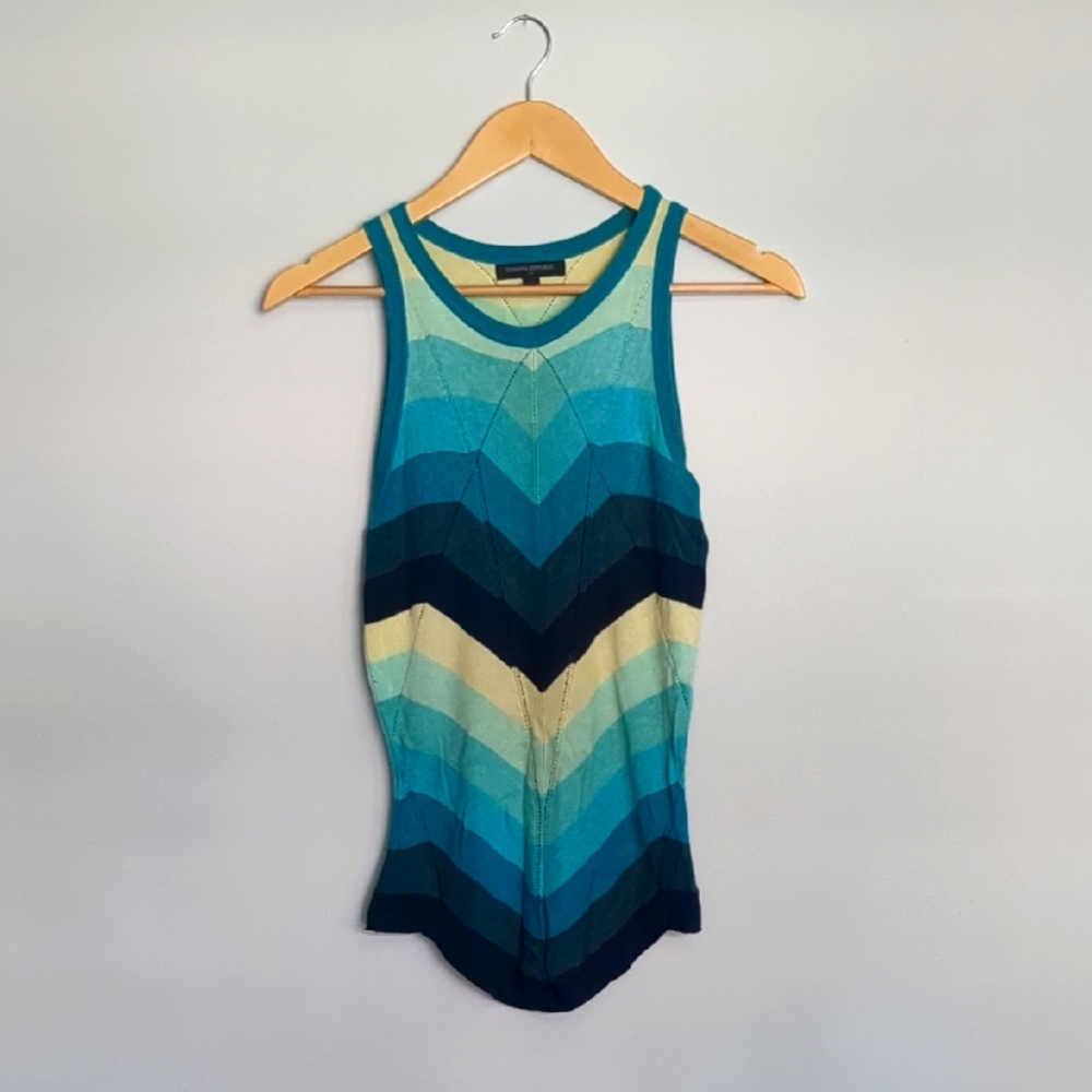 Banana Republic XS Knit Chevron Tank Green Yellow Blue